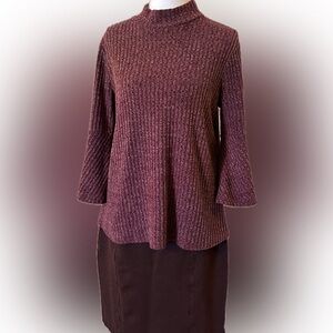 Skirt and Sweater Set- Lightweight Turtle Neck & Dark Burgundy Skirt